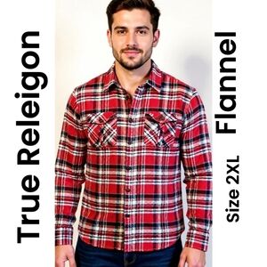 True Religion Plaid Flannel Shirt Size XL Slim
